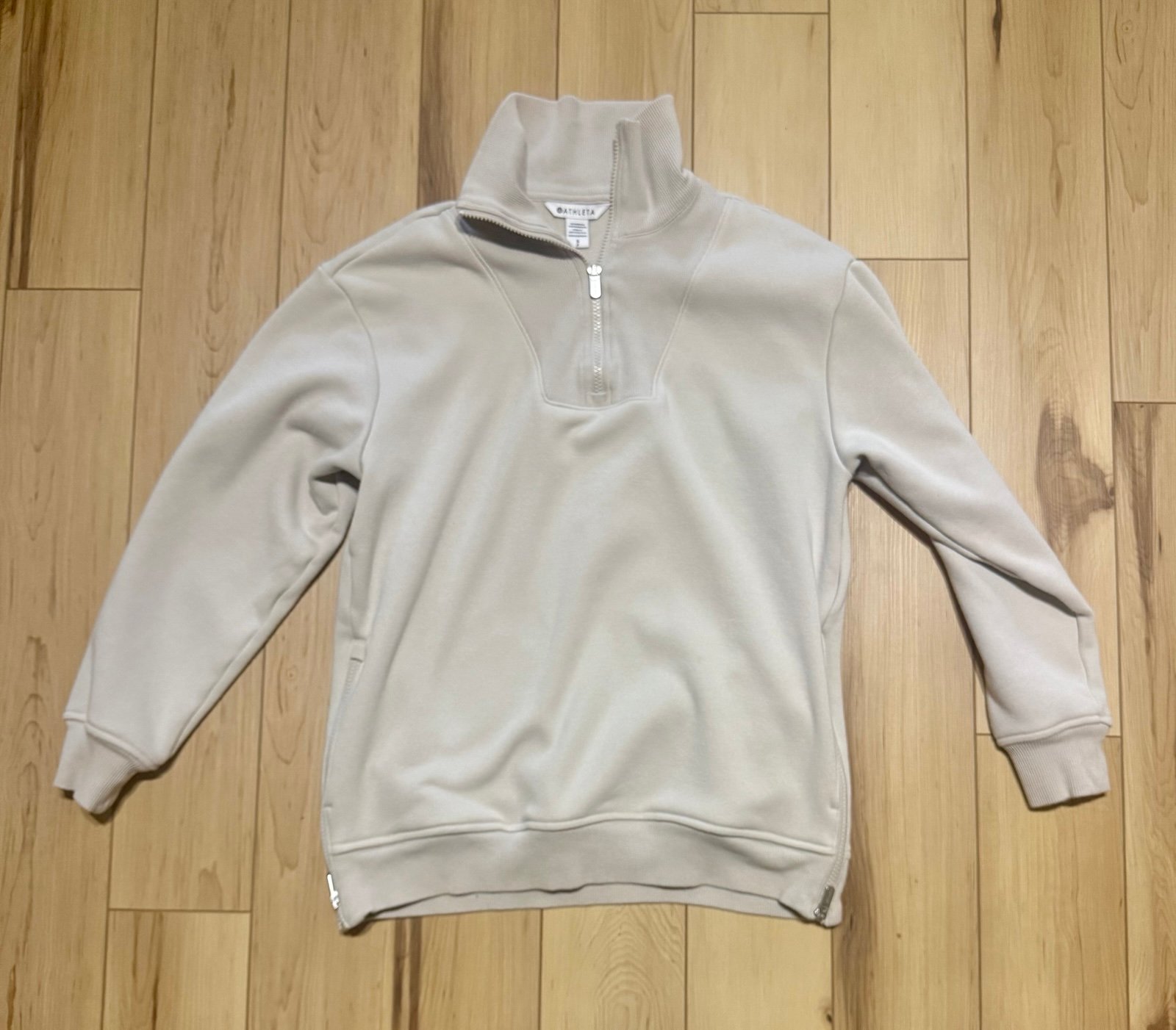 Athleta Cozy Karma 1/2 Zip Sweatshirt Beige Size Small