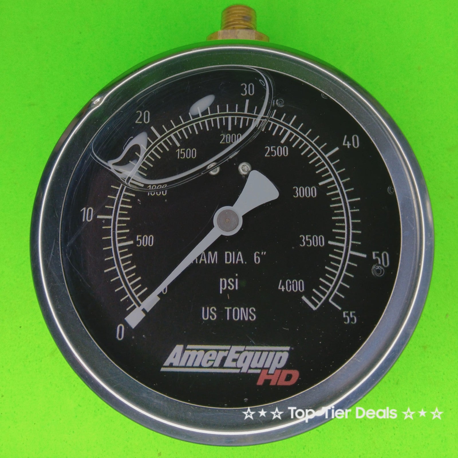 AmerEquip HD USA 4000 PSI 6 Ram High-Pressure Liquid Filled Analog Gas Gauge