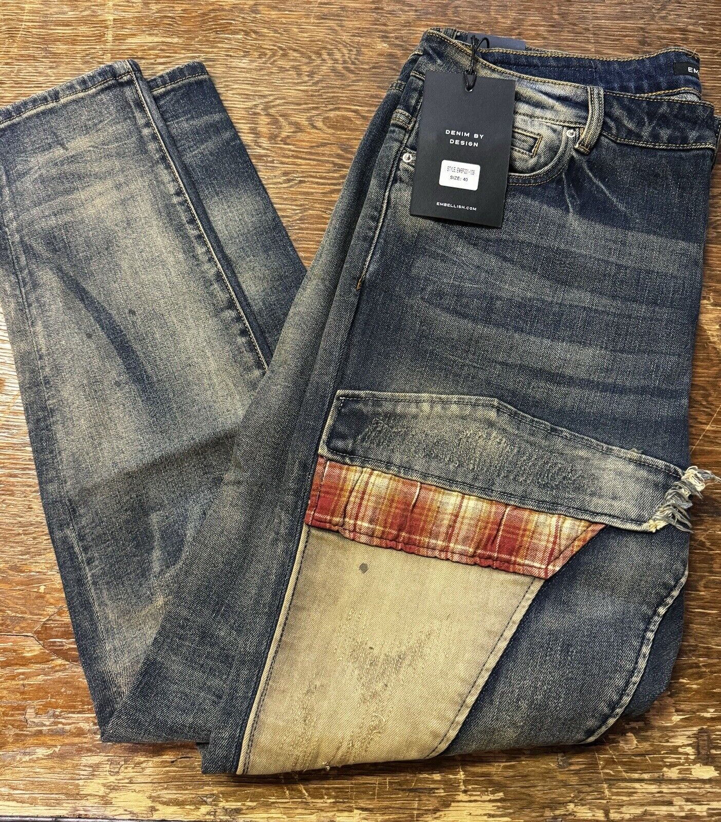 Embellish NYC Men's Rip & Repair Patchwork Distressed Skinny Fit Denim Jeans