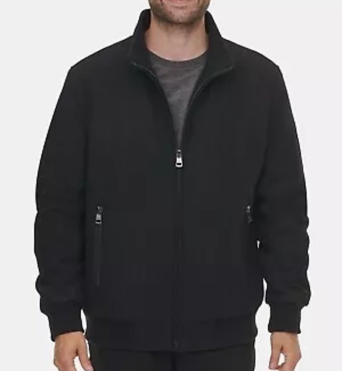 Calvin Klein Men's Wool Bomber Jacket Coat Knit Trim Black Large Brand New