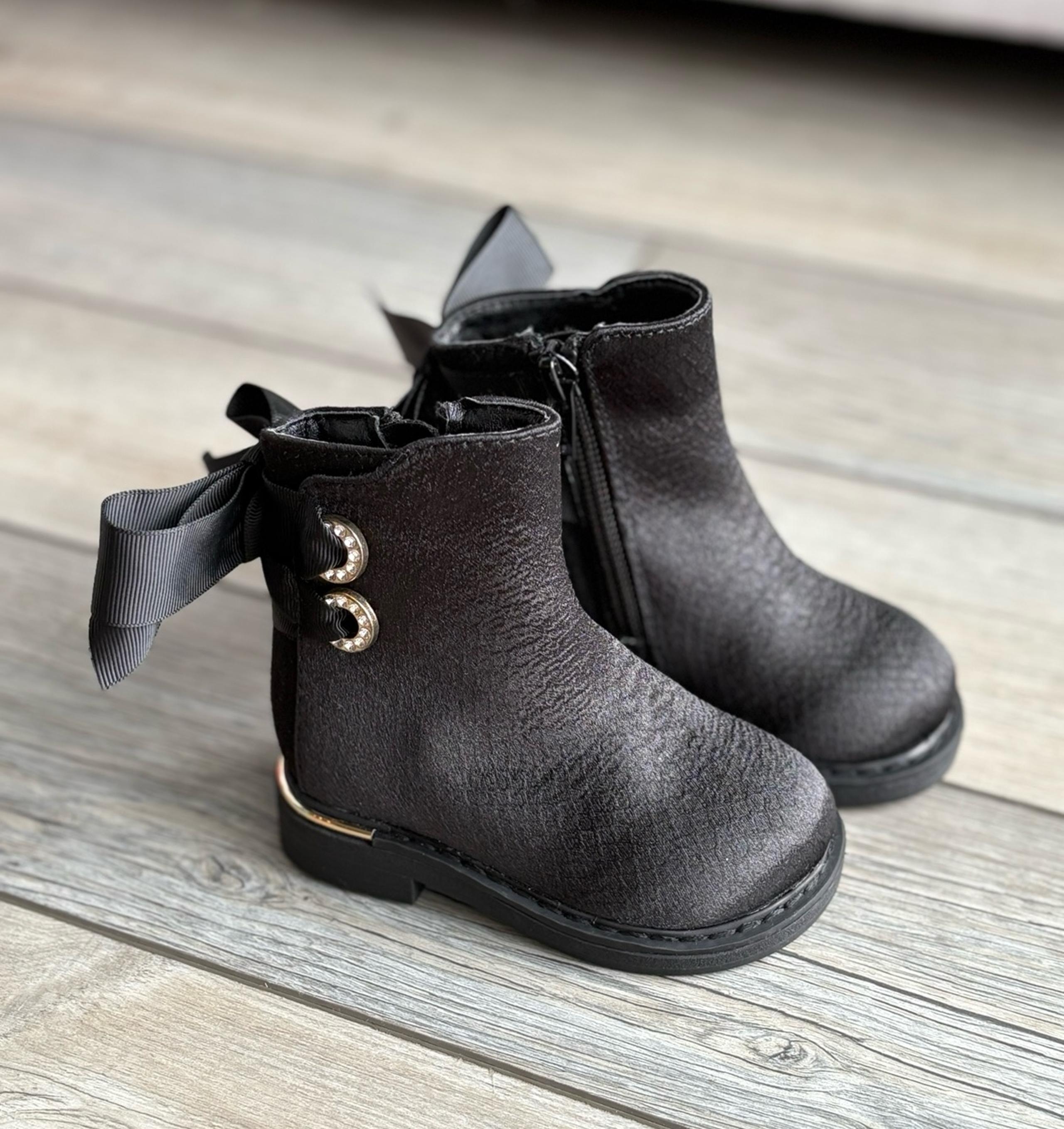 Toddler Black Boots with Bow