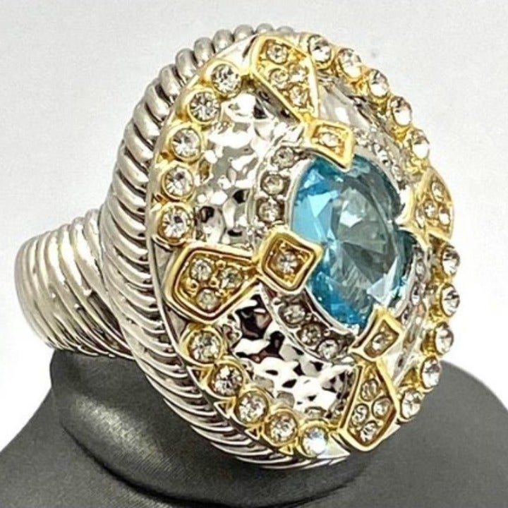 2.05 ctw Blue Topaz and Zircon Ring