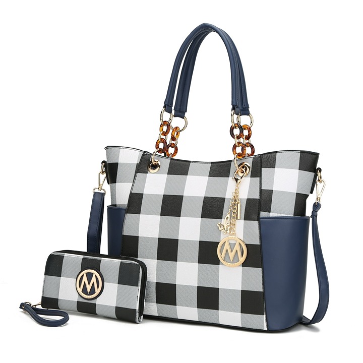 MKF Collection Bonita Tote & Wallet Set - Navy, Vegan Leather UIC#6925
