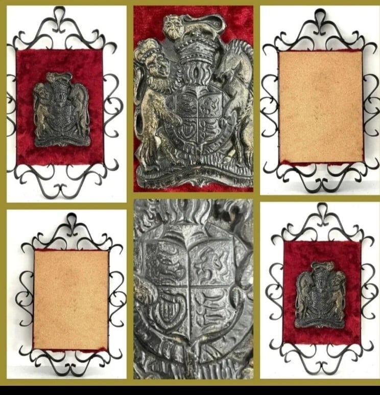 MidCentury Vintage medieval wall art hangings with wrought iron frames × 2