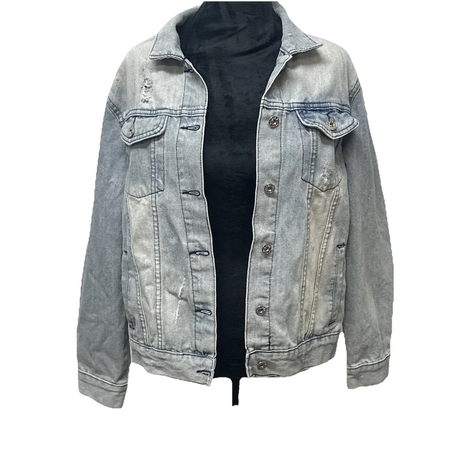 Waimea Jean Jacket Women's M Light Wash Distressed Stretch Denim Trucker
