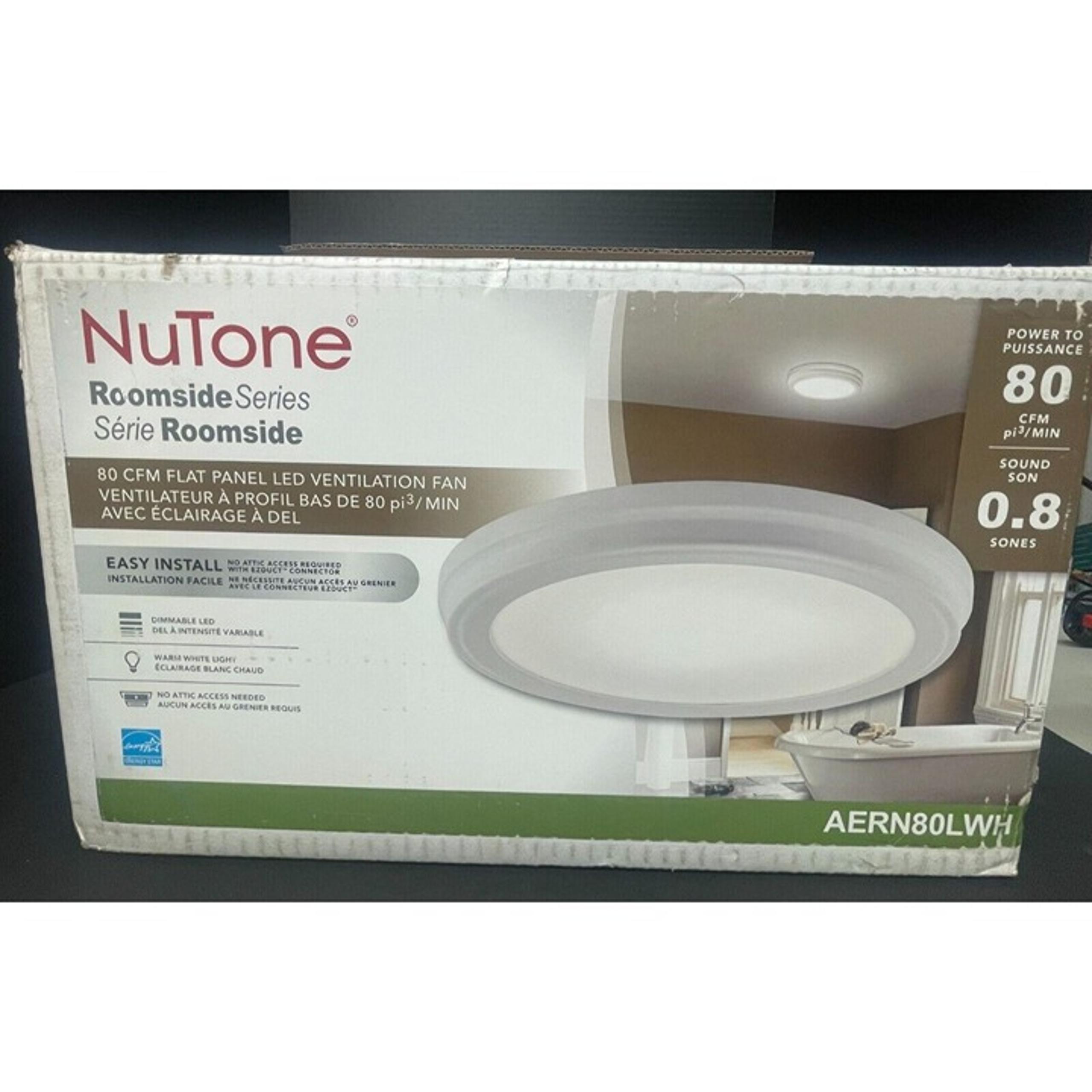 NuTone Roomside Series White 80 CFM Flat Panel LED Ventilation Exhaust Fan