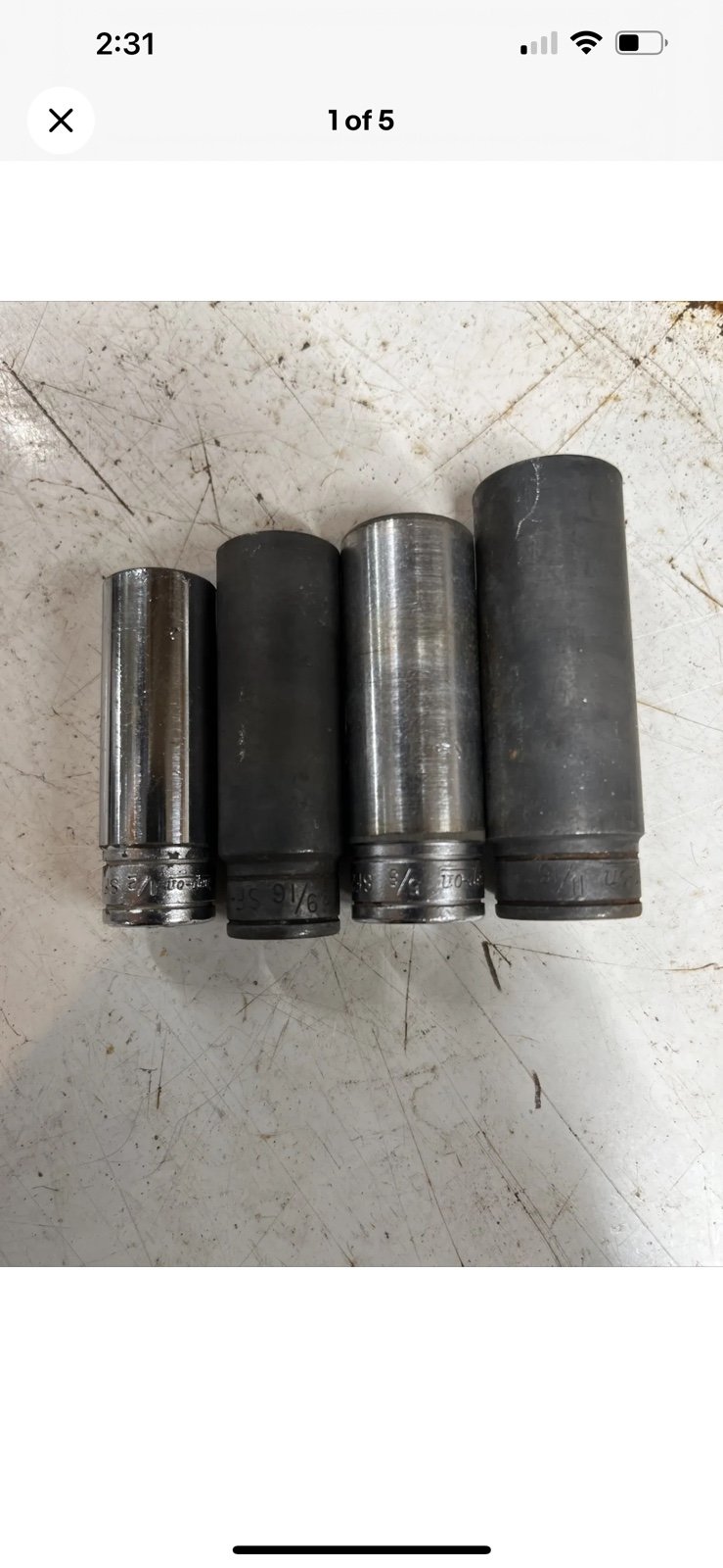 Snap on SF221 11/16”, Sf201 5/8”, Sf181 9/16”, 1/2”12 pt 3/8 Dr Deep Socket