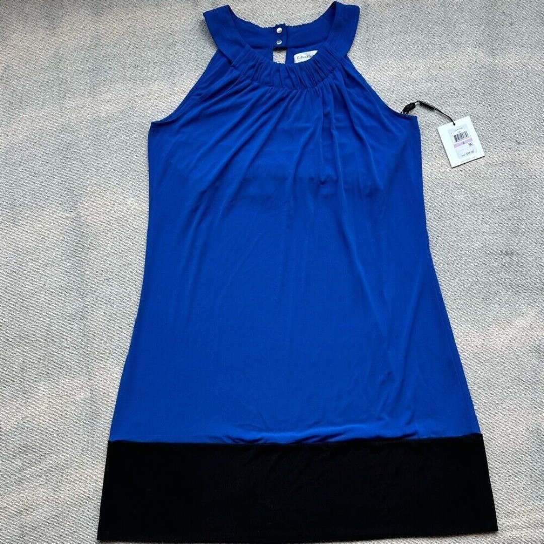 Calvin Klein Women’s Dress Size 6 NWT 99 Blue Black Sleeveless Wedding Cocktail