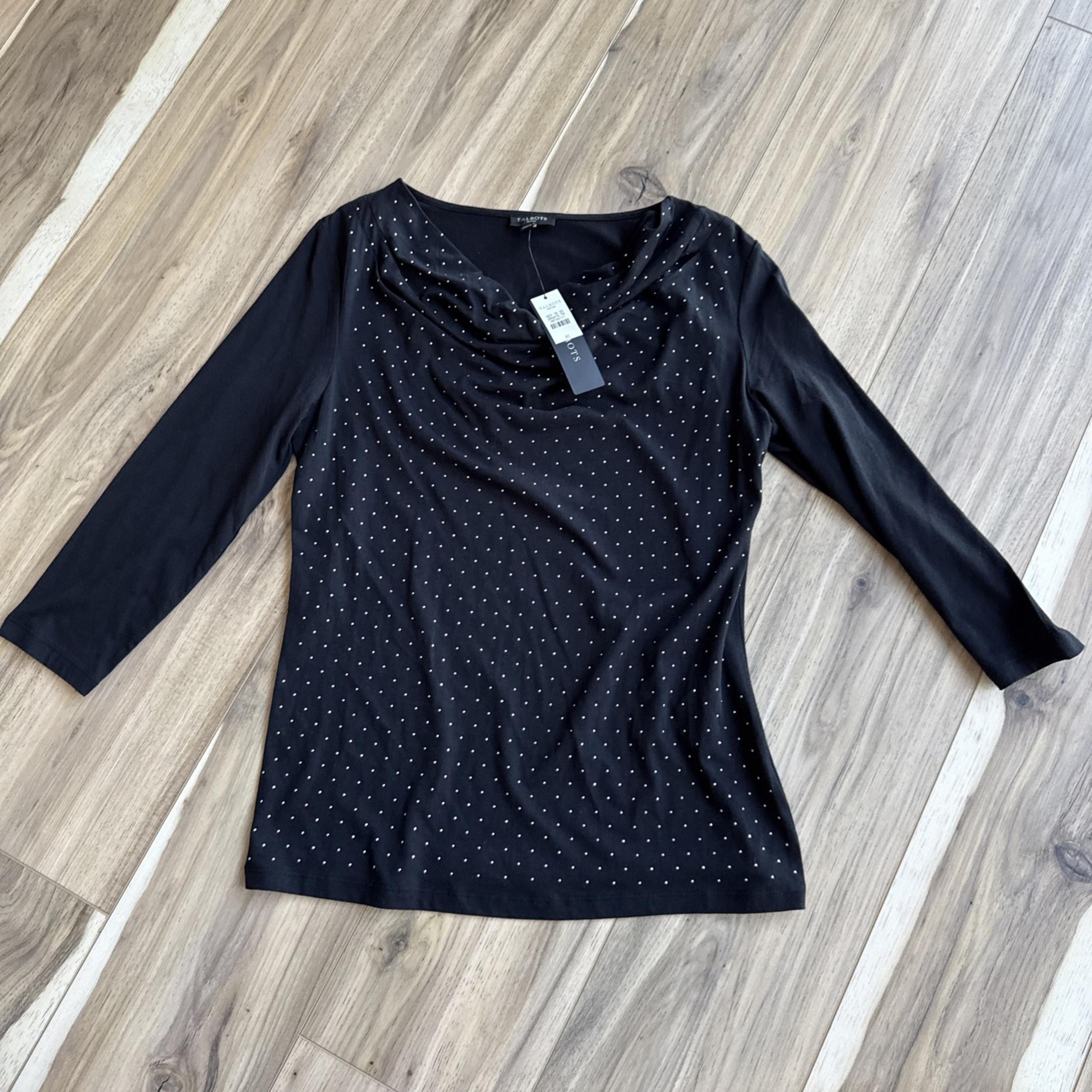 Talbots Woman Cowl Neck Top  Plus Sz PS Black With Silver Embellishments