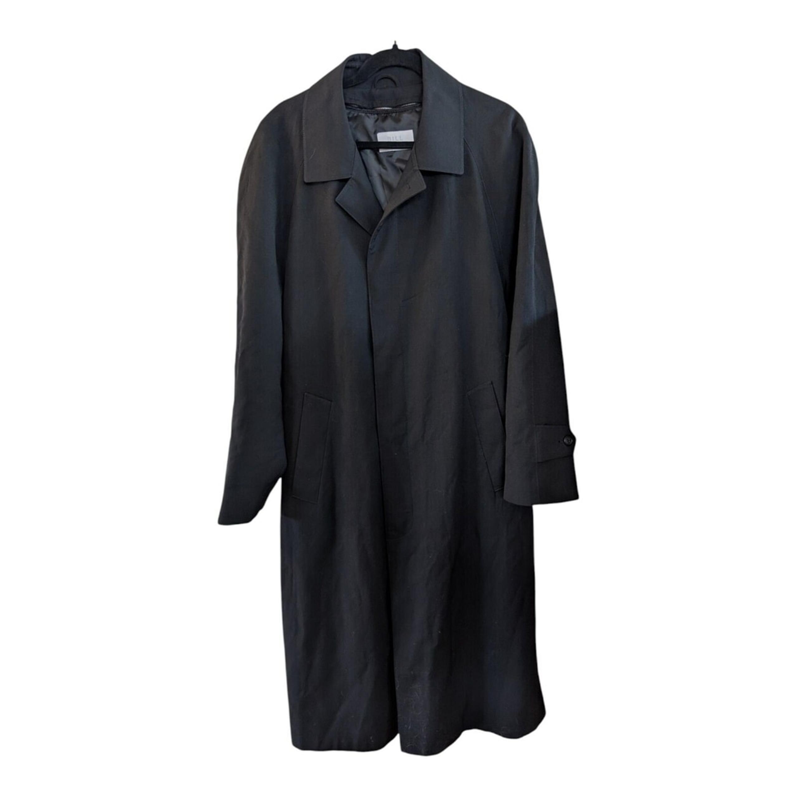 Rare Vintage Bill by Bill Blass Mens Trench Coat Wool Single Breast Zip Away 46L