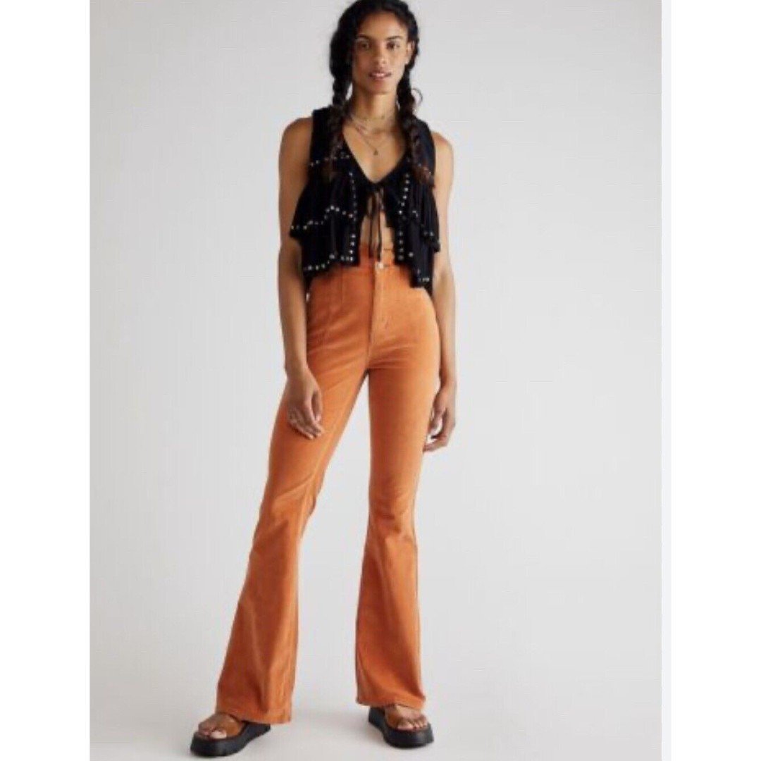 FREE PEOPLE We The Free Women's Jayde Corduroy Flared-Leg Pants 32 Burnt Orange