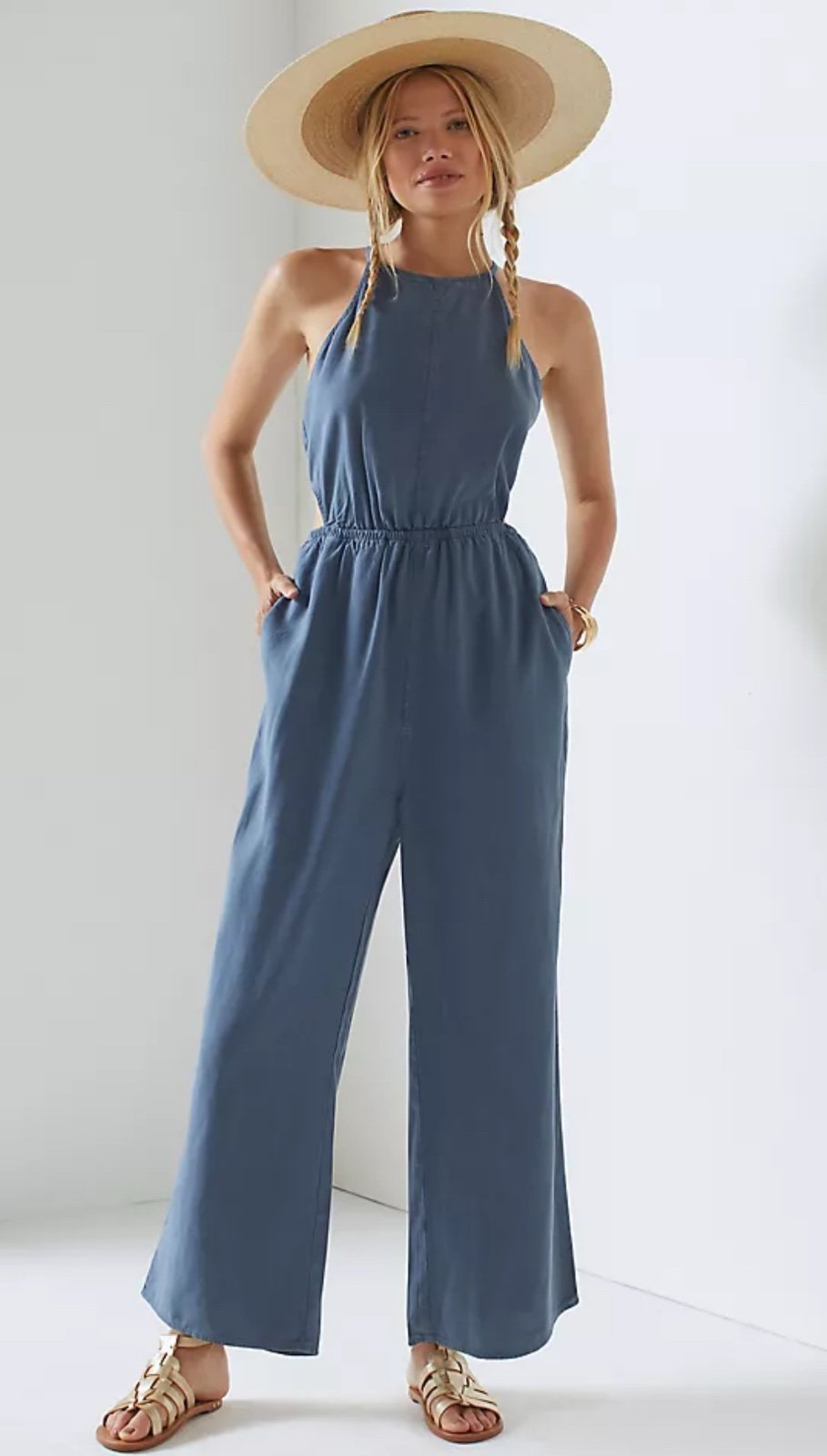 Anthropologie Cloth & Stone Blue Cut Out Jumpsuit Size Medium
