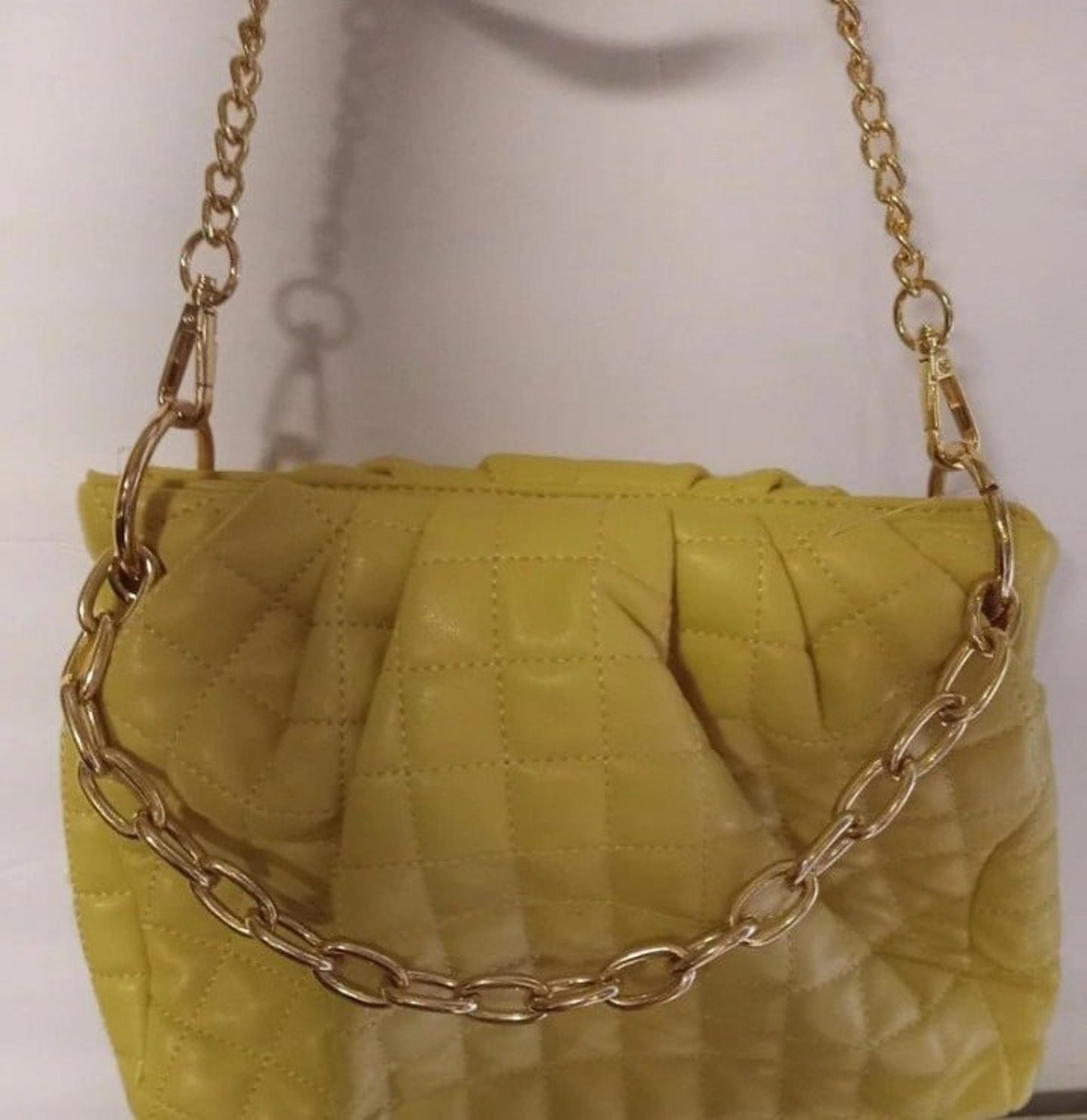 Urban Expressions womens quilted Yellow Crossbody.Removable Gold chain,clutch