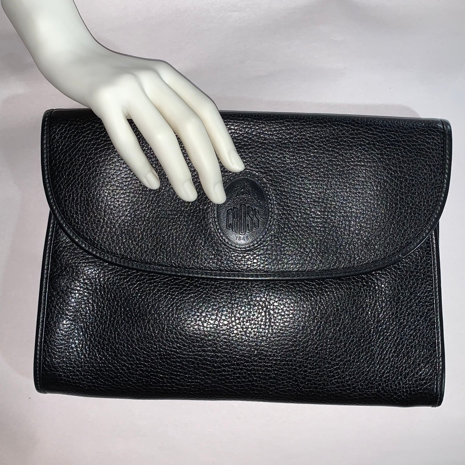 MARK CROSS black pebble grain leather oversized 2-way ENVELOPE CLUTCH