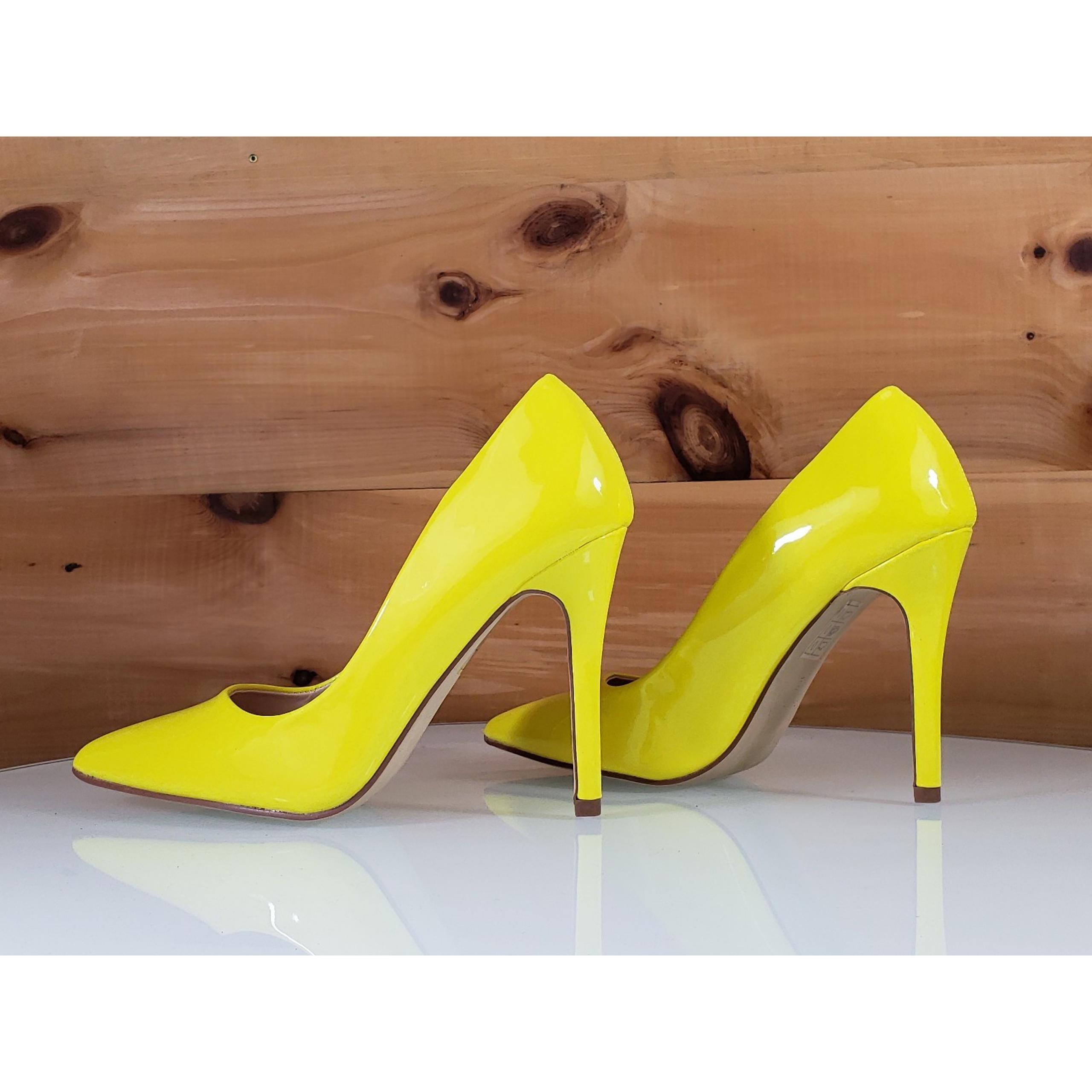 Red Cherry Gigi Bright Yellow Patent Pointy Toe Pump Shoe 4" Stiletto High Heels