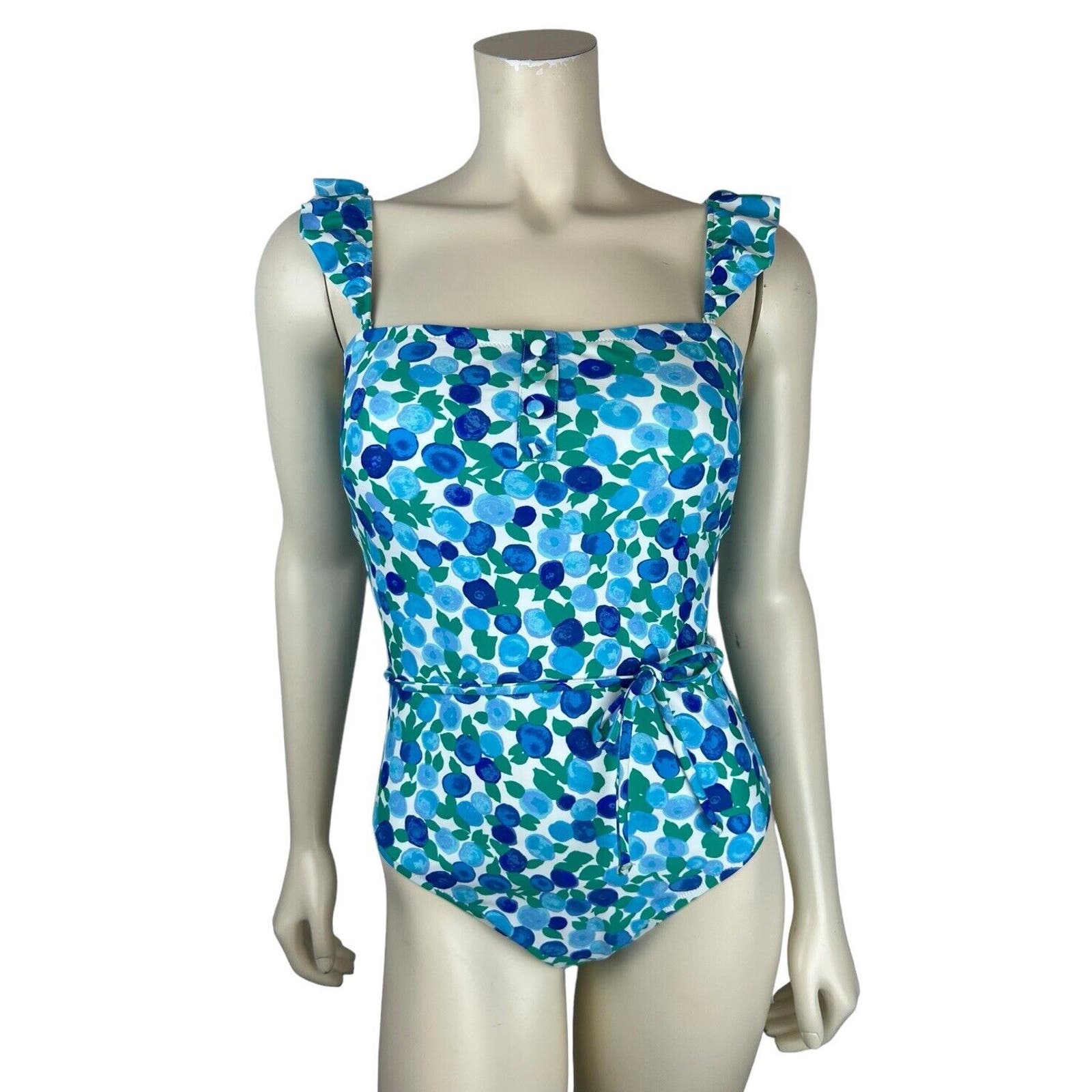 NEW J.Crew Eco Ruffle Strap One Piece Swimsuit Size 8 Blueberry Floral Print