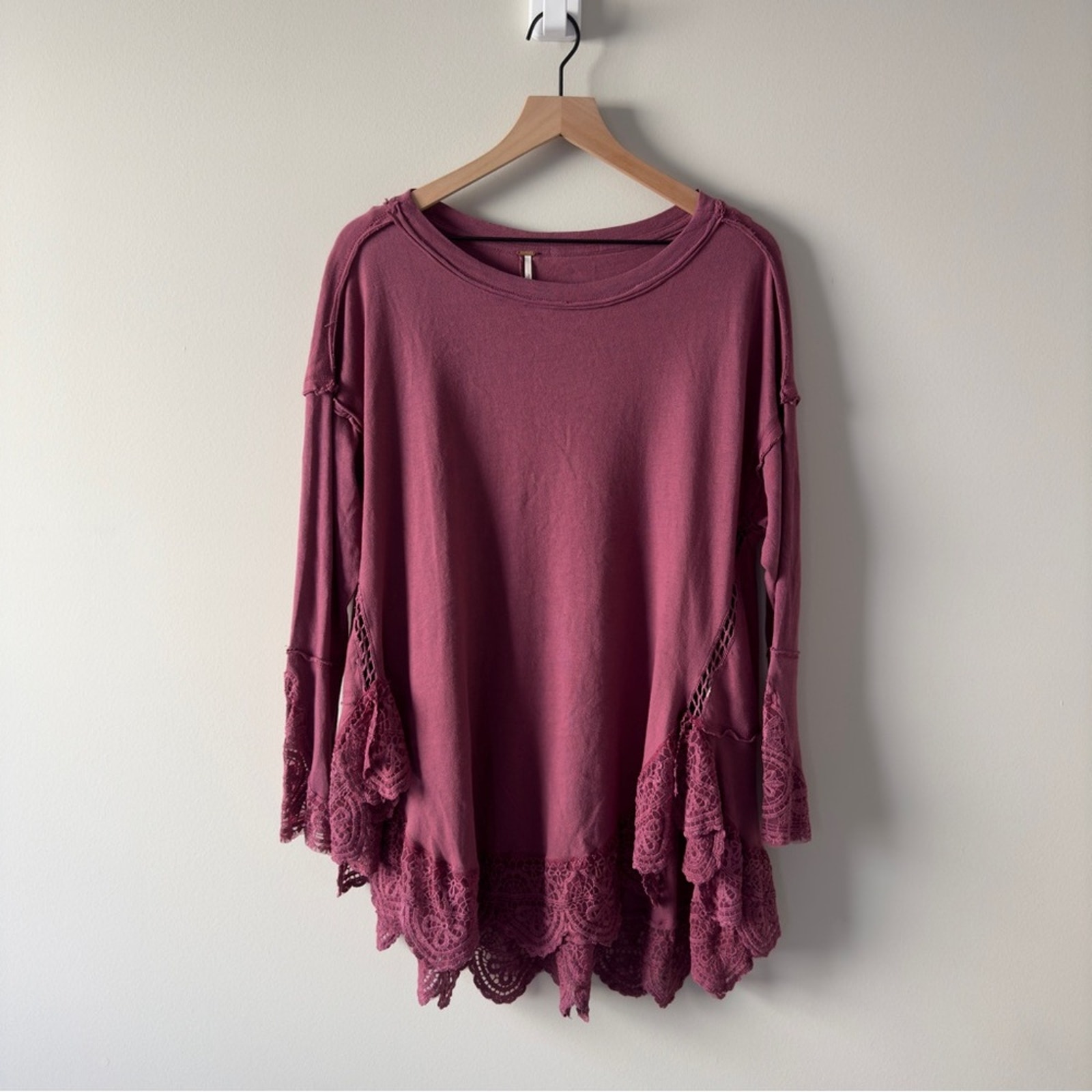 Free People Sparrow Tunic Top in Smokey Wings Elegant long sleeve Lace Details