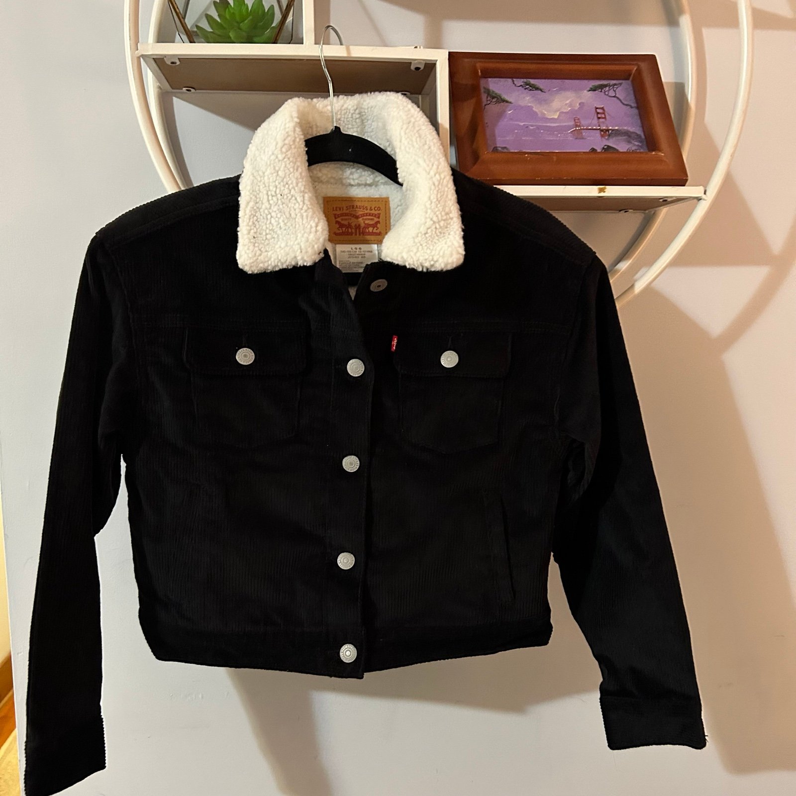 Levi's Girls Youth Large L Black Sherpa Lined Corduroy Snap Jacket NWOT