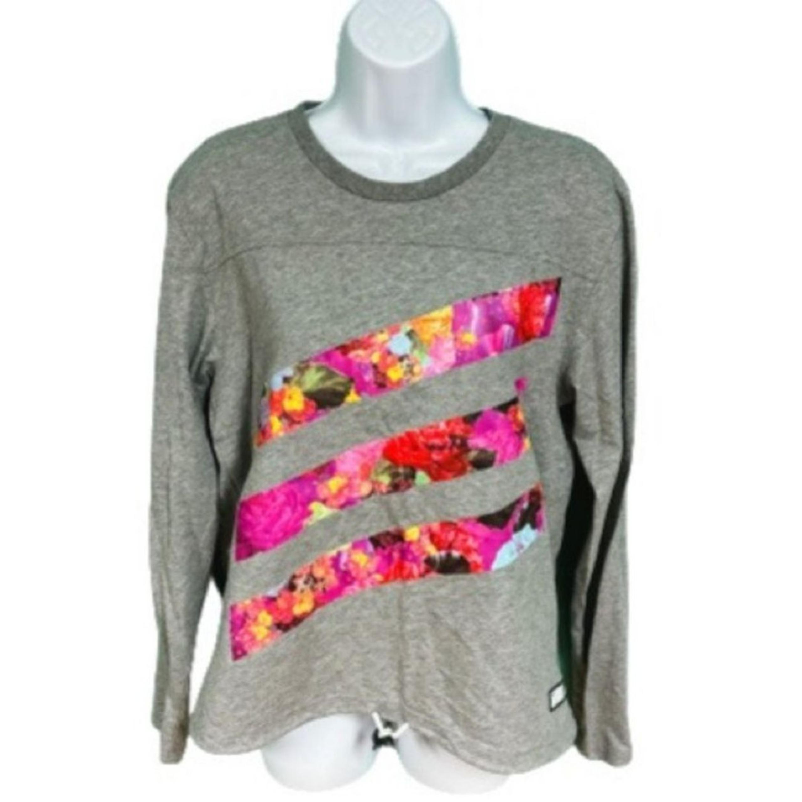 Adidas Gray & Pink Floral Drawstring Pullover Active Top Womens Size M