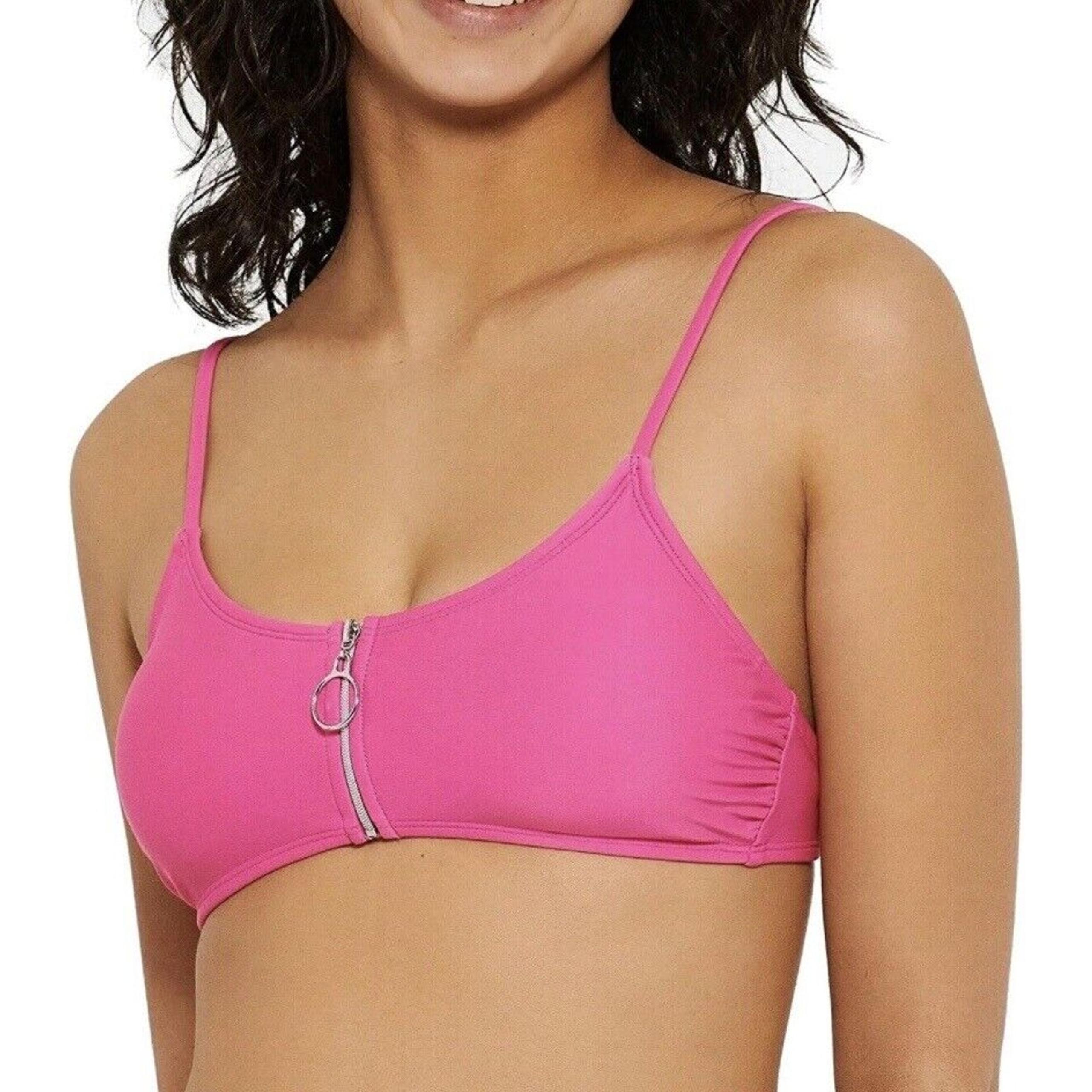 Hula Honey Women's Swimwear Zip Front Bikini Top Size XS Pink New With Tags