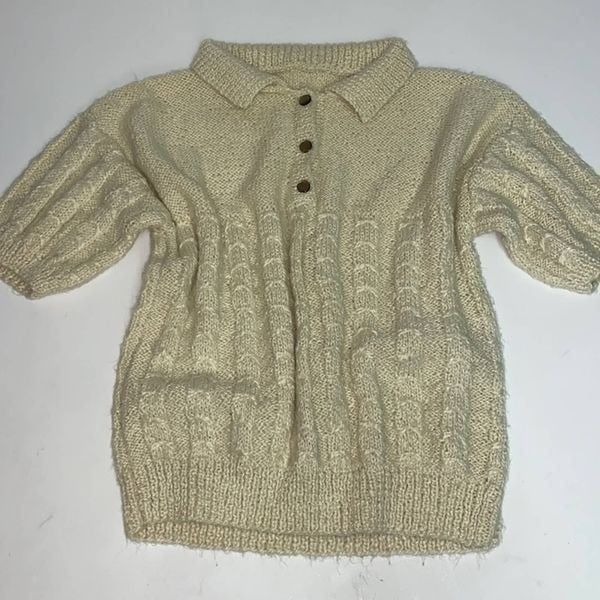 Vintage cottage core hand knit short sleeve sweater