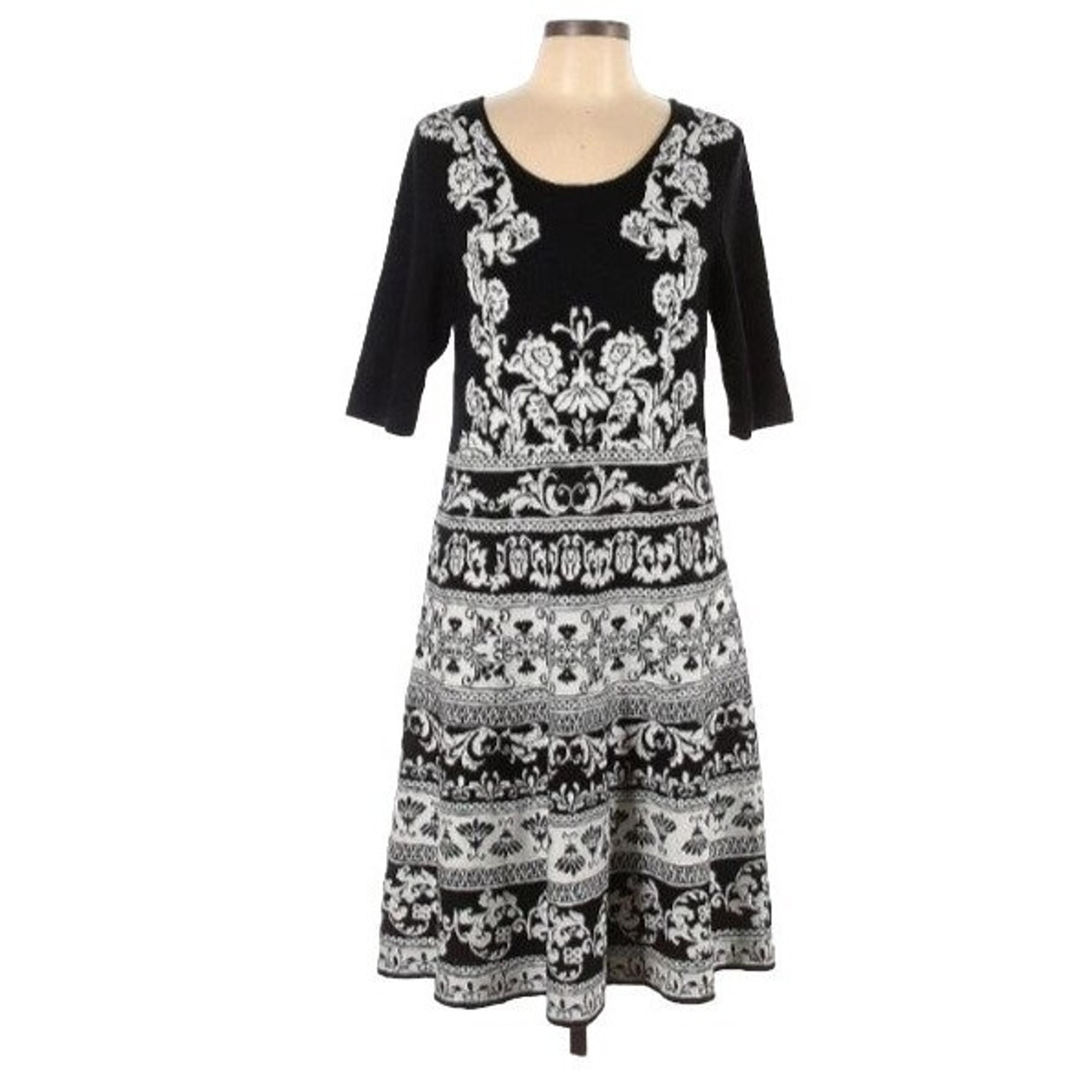 Roz & Ali casual sweater A-line knee length dress jacquard  floral women Large
