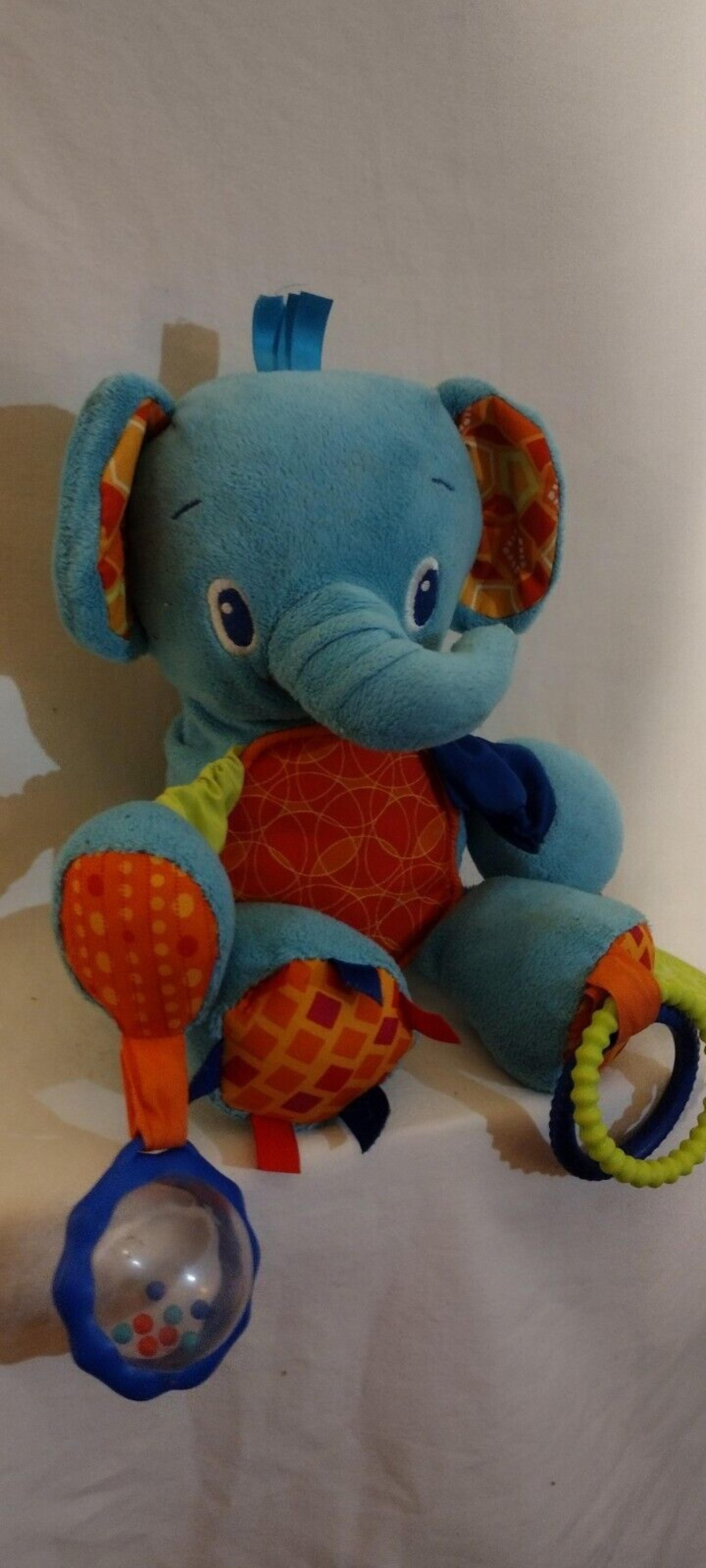 Bright Starts Elephant Plush Baby Toy Blue Stuffed Rattle