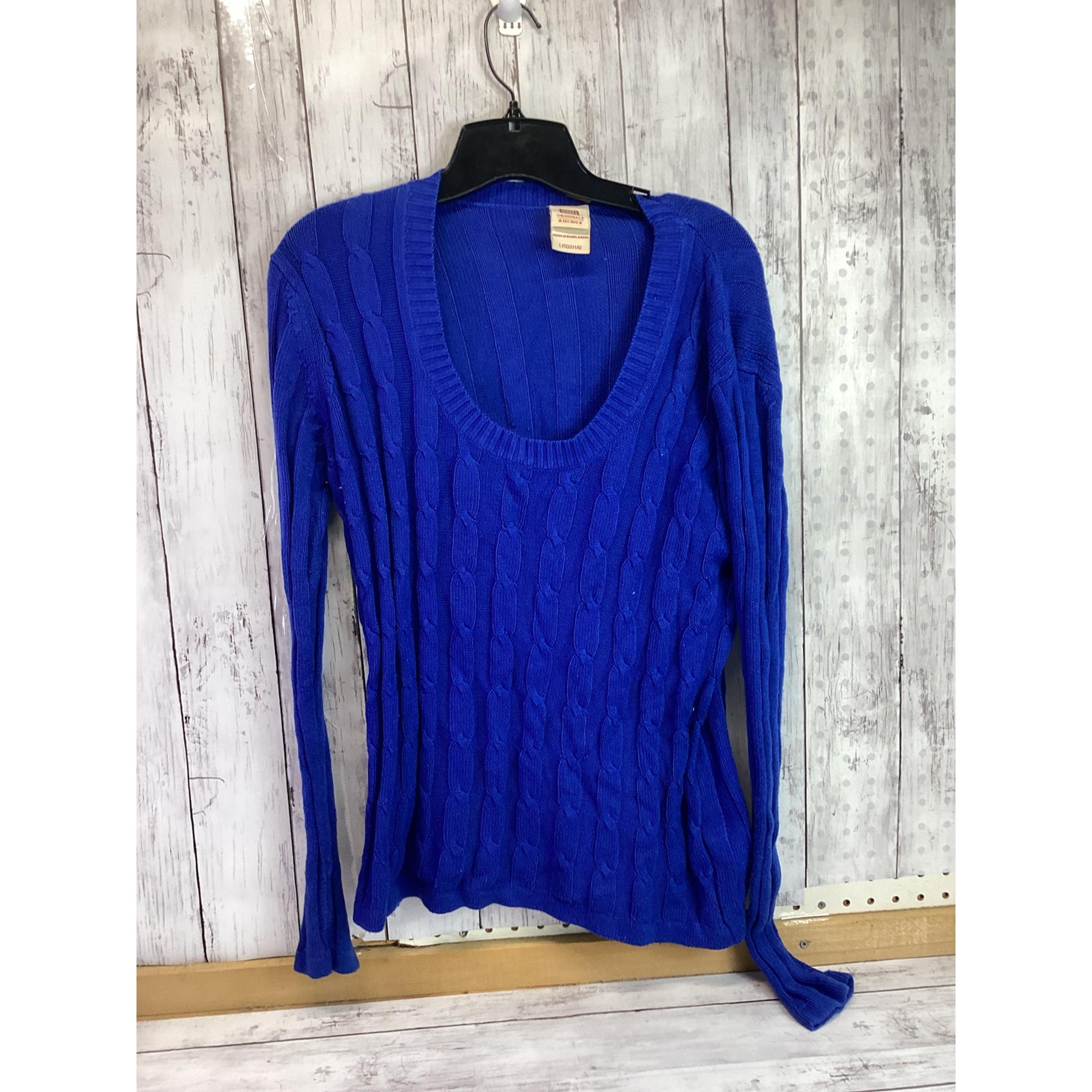 Faded Glory Women's Navy-Blue Scoop Neck Pullover Cable Knit Sweater L/G (12-14)