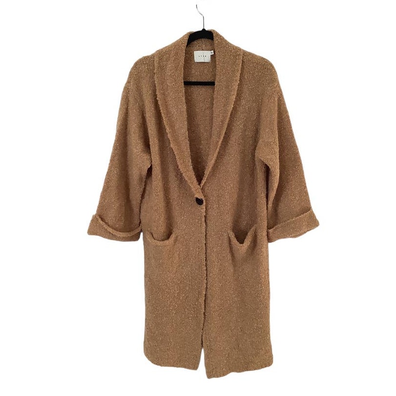 Lush Shawl Lapel Long Cardigan in Camel Long Sleeve Pockets Size Small
