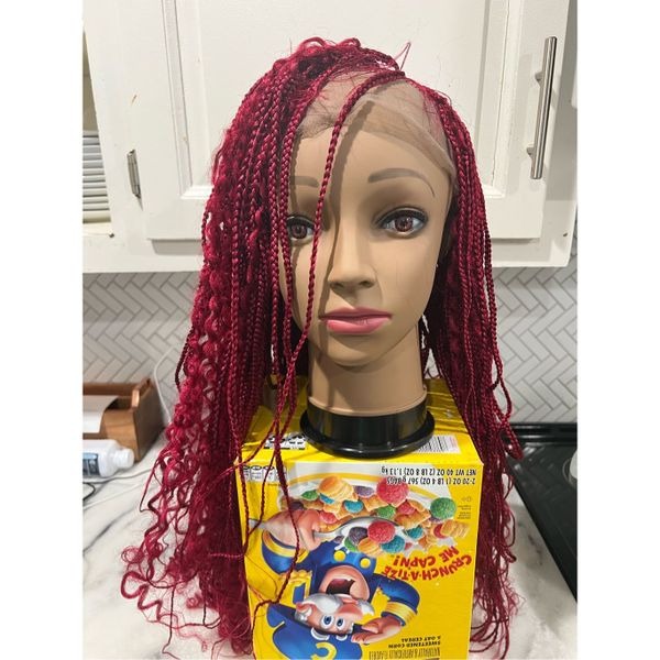 27” Burgundy Boho Full Lace Goddess Braided Wig Hand-Braided, Natural Look