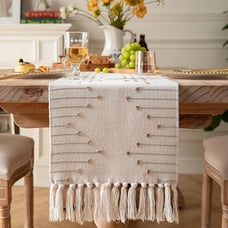 Boho Table Runner Natural Cotton Woven Runner