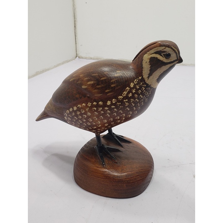 Vintage 80s RD Lewis 8 Quail Carving Sculpture Wood on Base Signed 6-15-83