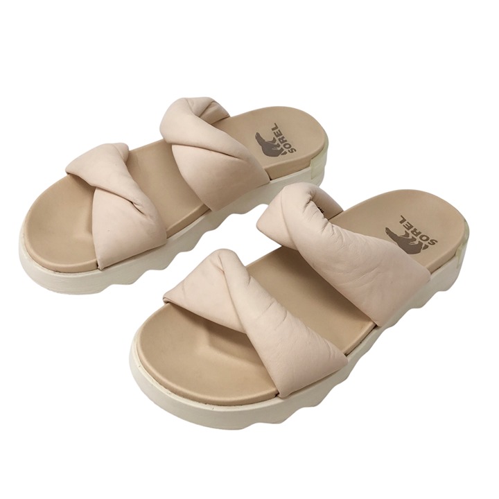 Sorel Viibe Twist Nova Platform Sandals Slide Sz 9.5 Sand Chalk Nude NL4974-260
