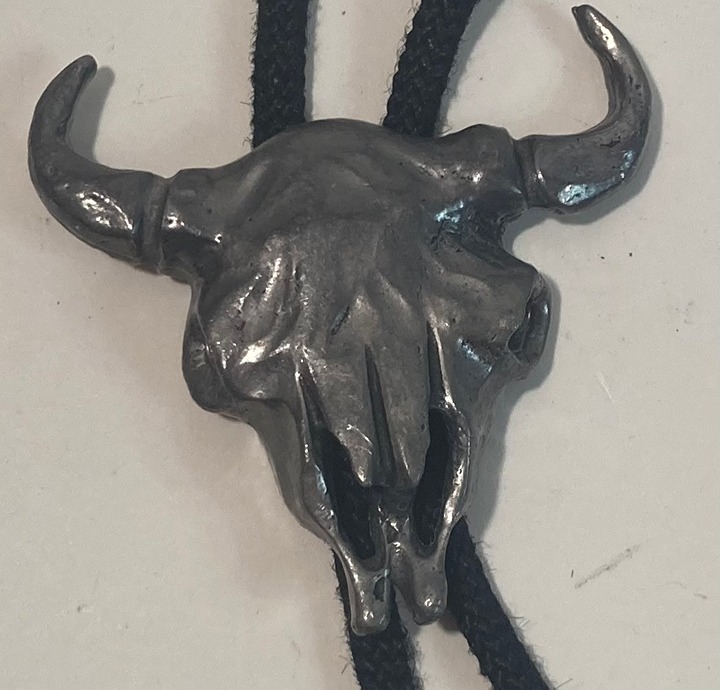 Vintage 1976 Metal Bolo Tie, Nice Bull Skull Design, Azdezy, Denver, Big Size