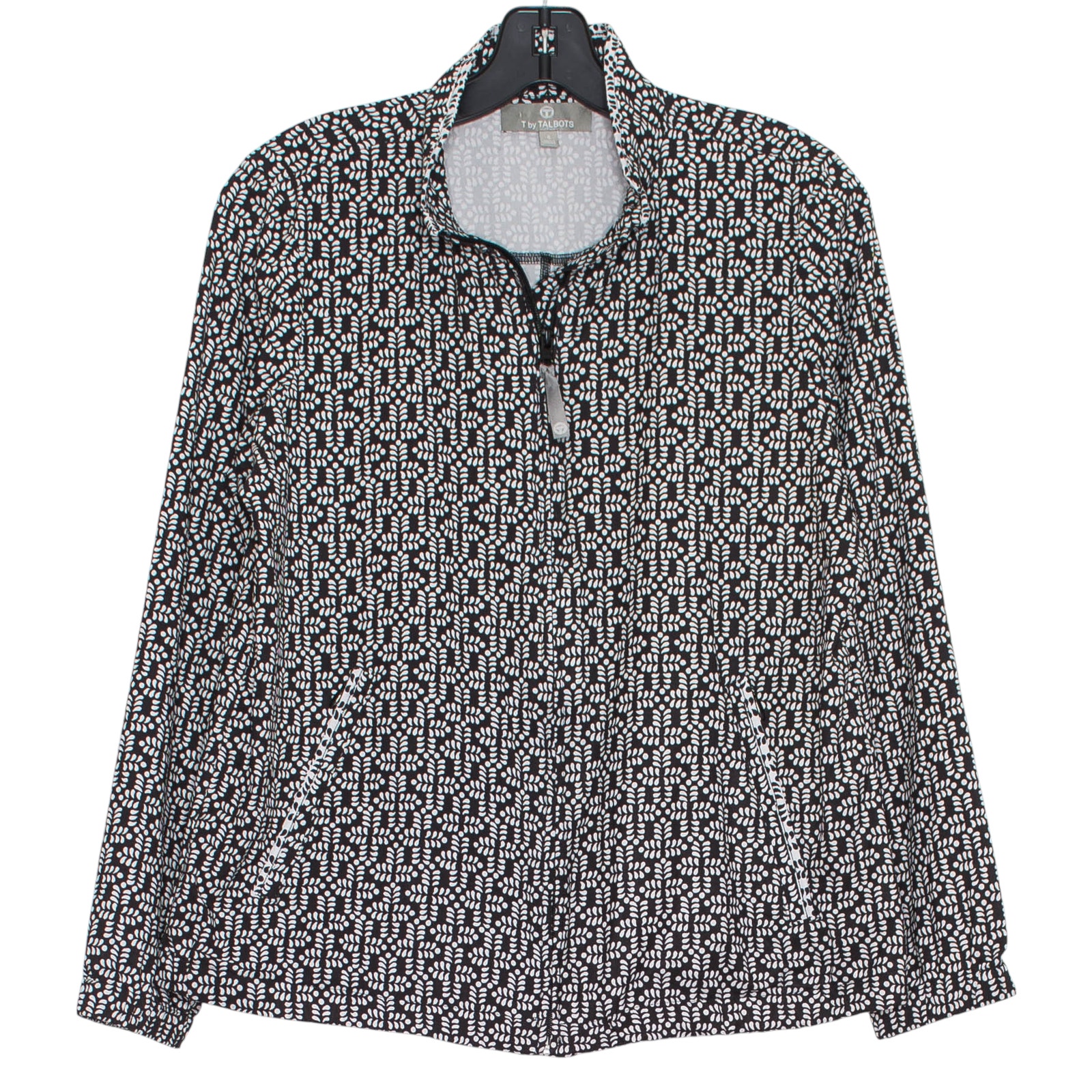 T by Talbots Jacket Athleisure Minimalist Comfort Casual Zip Black White Small