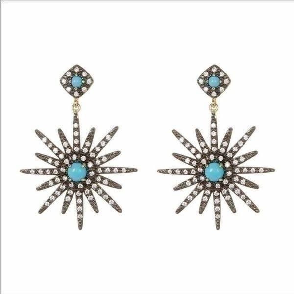 Adornia Turquoise & Swarovski Crystal Starburst Earrings NWT
