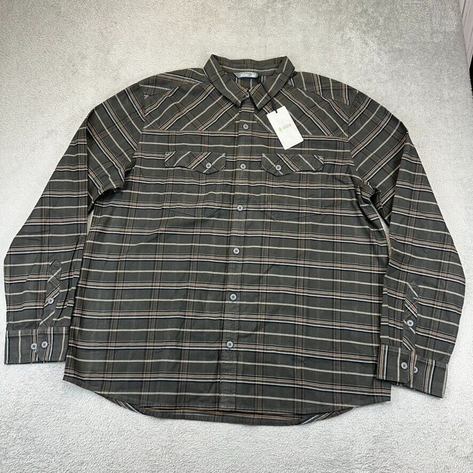 STIO Junction Midweight Flannel Shirt Men XXL 2XL Gray Thick Plaid LS Button Up
