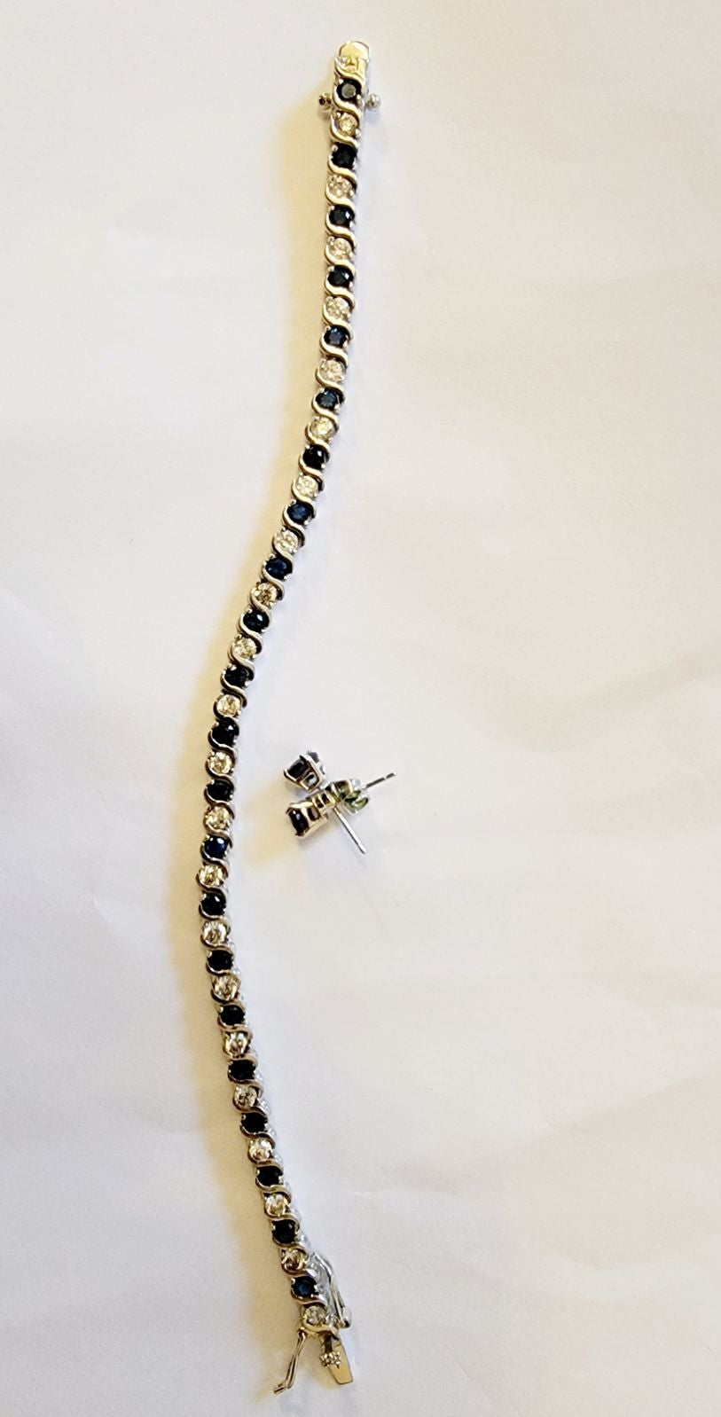 Sapphire and sterling silver bracelet/ earrings set