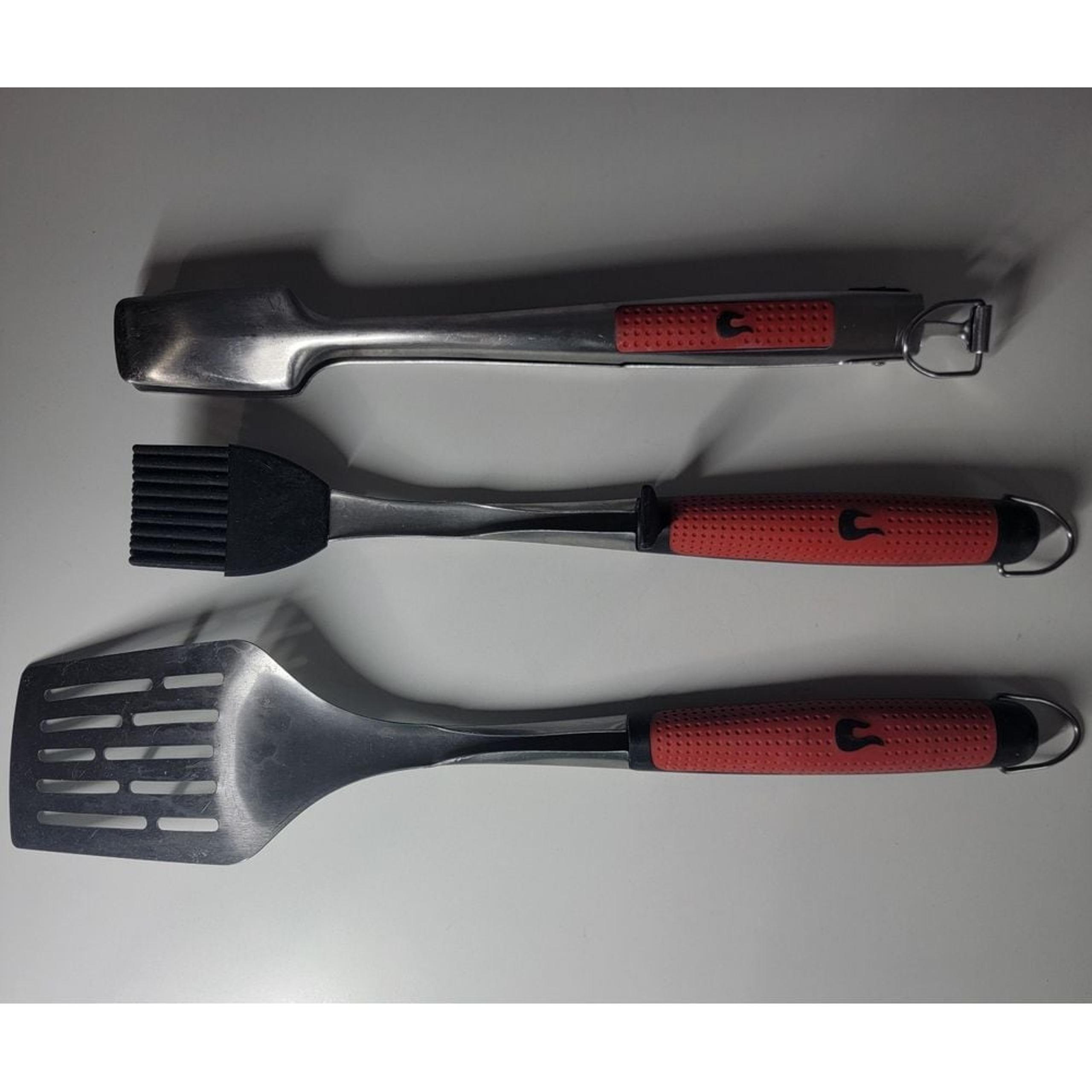 SET OF 3 +FORK Char Broil Grill Meat BBQ Comfort Rubber Grip All Stainless Steel