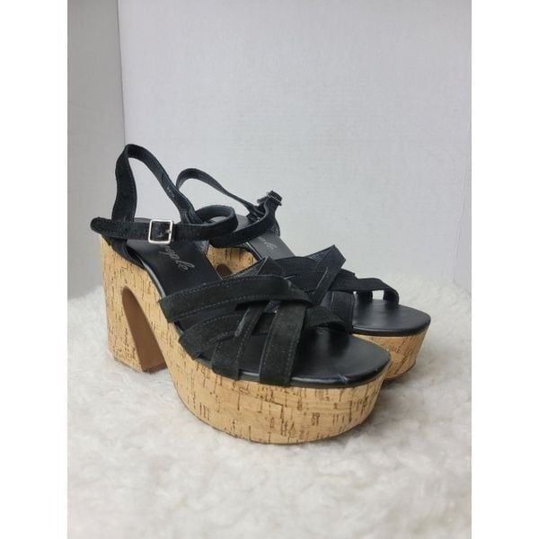 Free People Lisbon Womens Shoes Size 9 Platform Black Suede Mules/Heels
