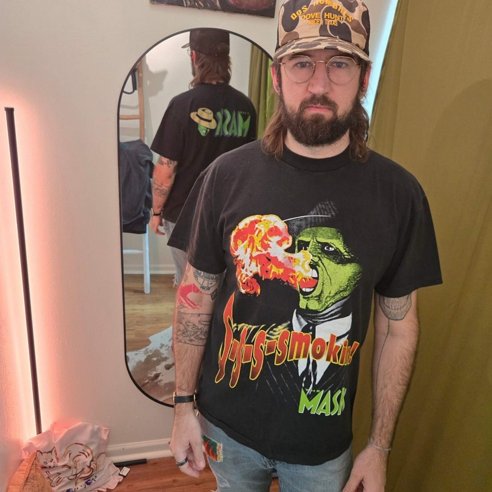 VTG 1994 The Mask T-Shirt Reprint Single Stitch Jim Carrey S-S-Smokin Sz L 22x28