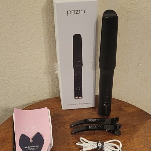 Prizm Cordless Hair Straightener & Portable Hand Press Free Curling Iron