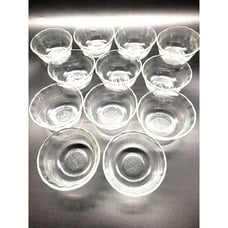 12 Pyrex 463 Clear Glass 6 oz Scalloped Edge 3-ring Clear Ramekin Custard Cups