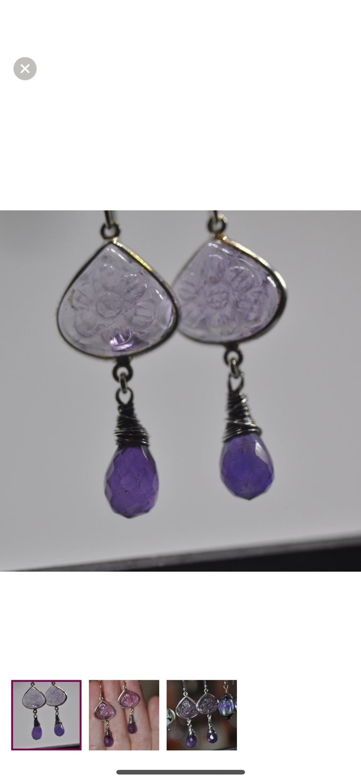 Carved pink Amethyst & purple briolette Earrings