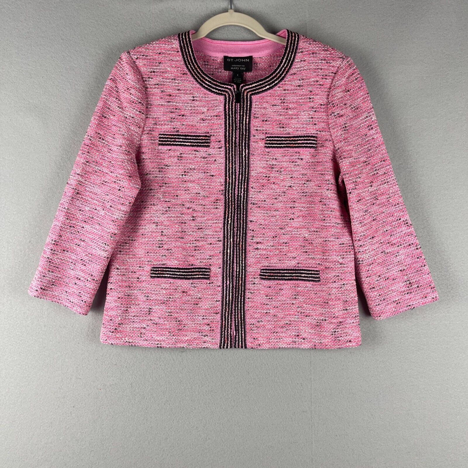 St John Mary Kay Tweed Jacket Women 6 Pink Wool Blend Full Zip Director 2020 NWT