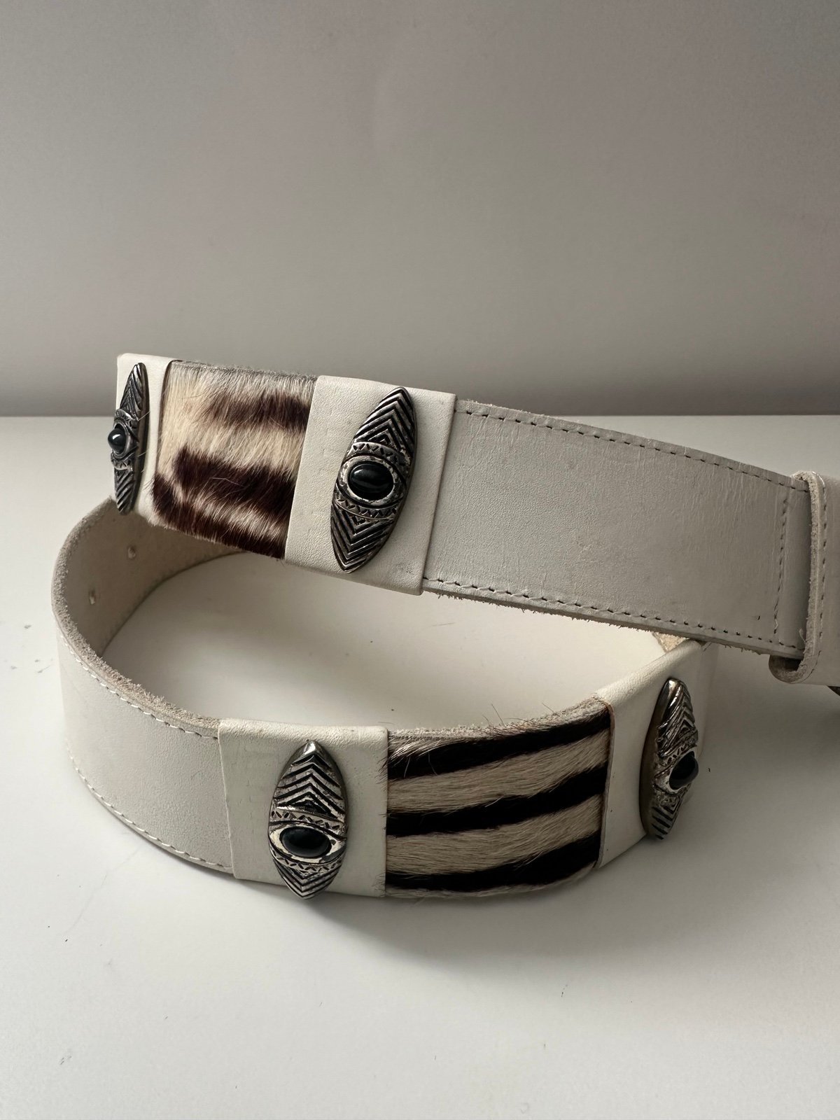 linea pelle leather animal hair belt white Women’s Small
