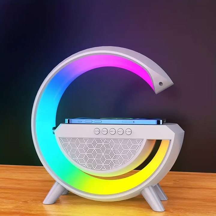 Wireless stylish speaker for home with 6 lighting modes, wireless charging.