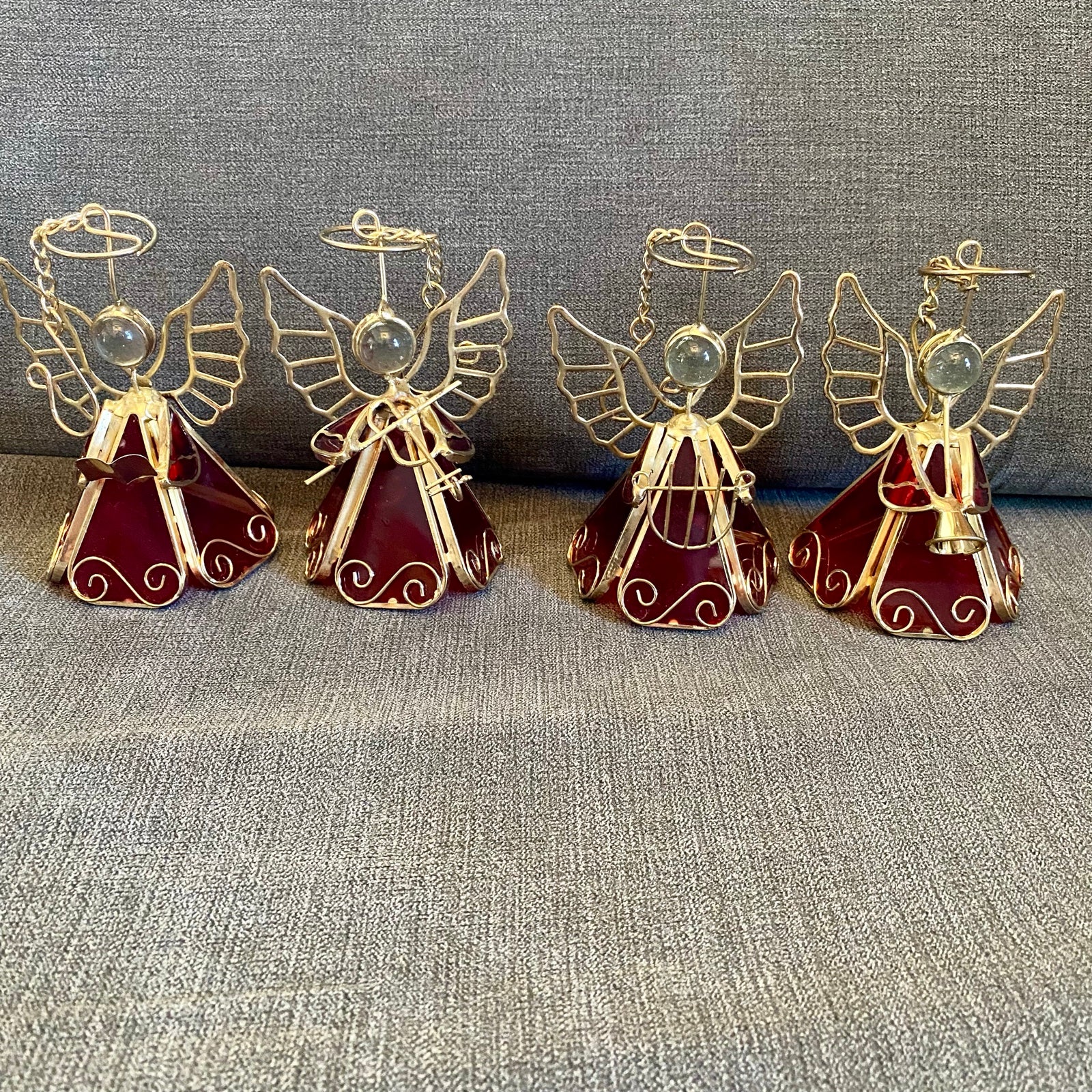 Red Stained Glass Musical Angel Ornaments (Set of 4)