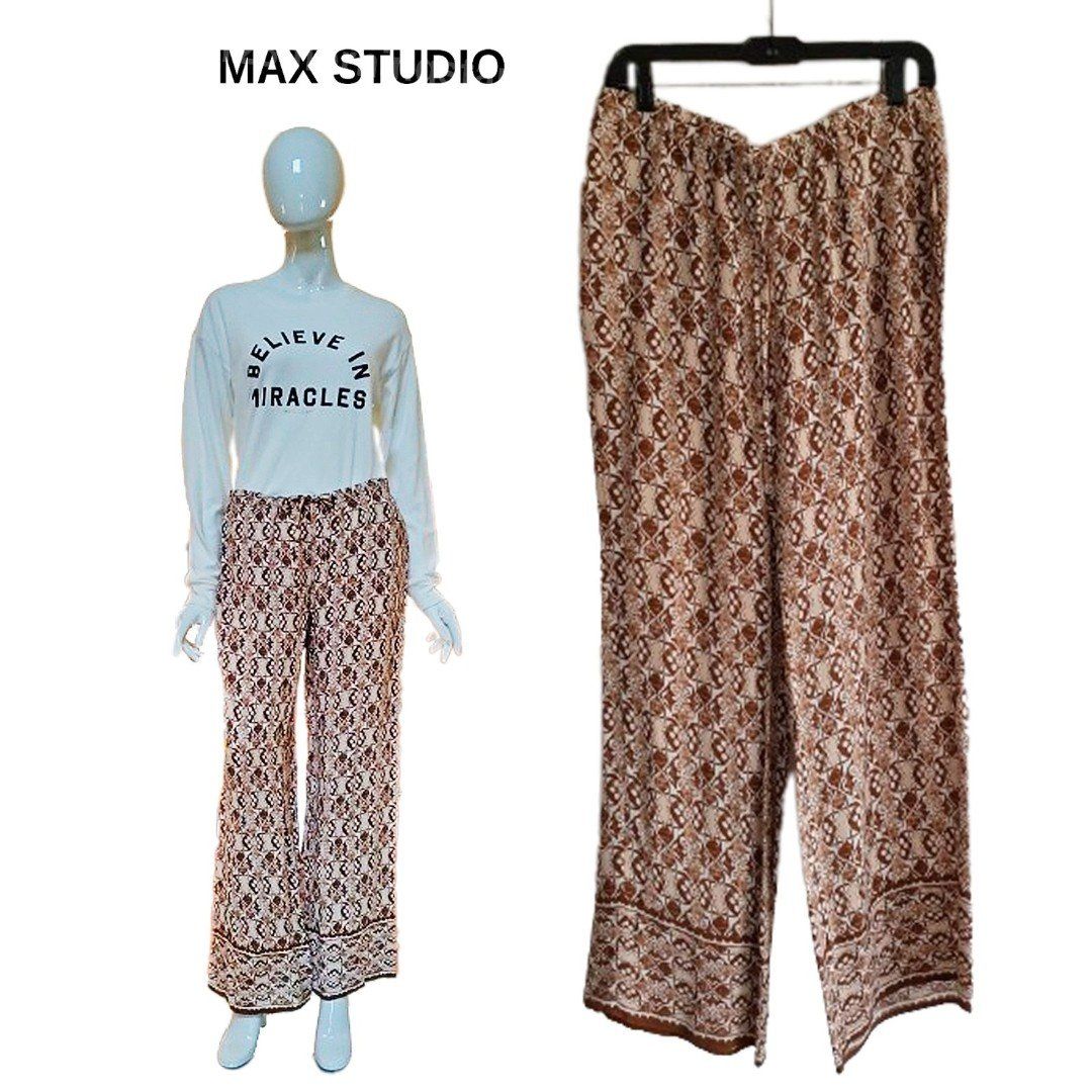 MAX STUDIO NEW Medallion Drawstring Flowing Wide Leg Pant M