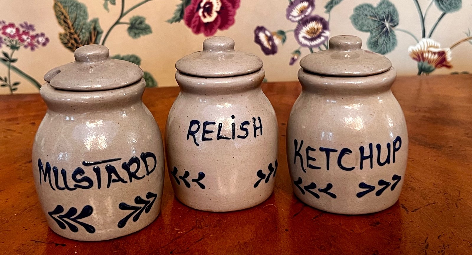 Vintage Antique BBP Beaumont Pottery 5 Condiment Jars Relish Mustard Ketchup